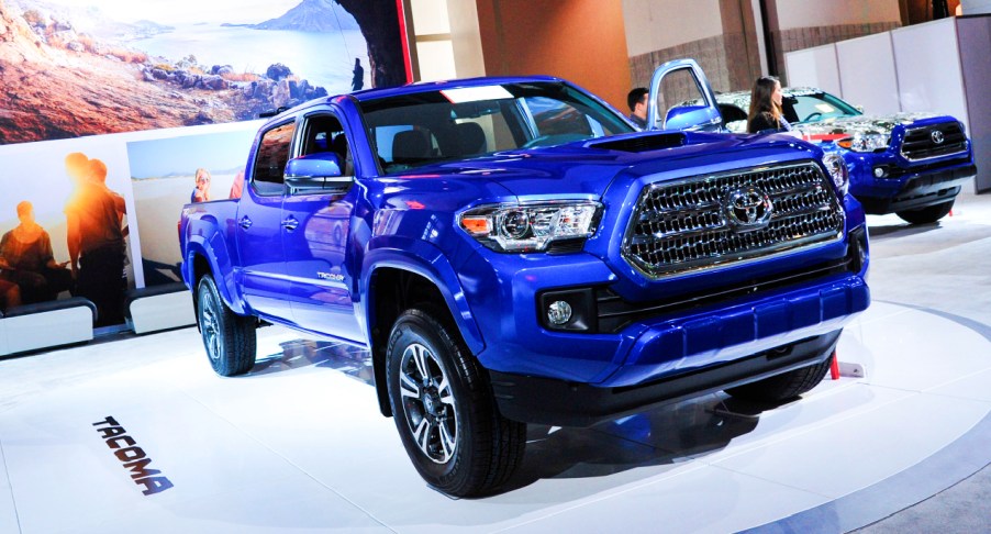 A blue Toyota Tacoma.