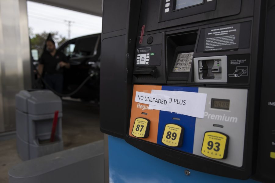 gas pump showing three different octanes. Now unleaded gasoline is fully outlawed.