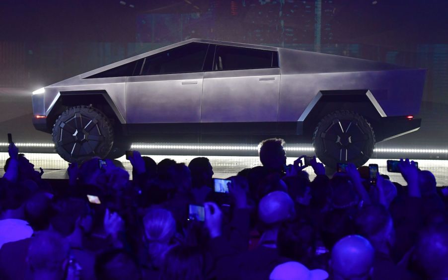 This is a photo of the Cybertruck prototype at Tesla's vehicle launch | FREDERIC J. BROWN/AFP via Getty Images