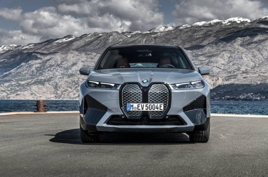 Face and grille of gray 2022 BMW iX