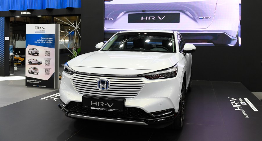 A white Honda HR-V is on display.