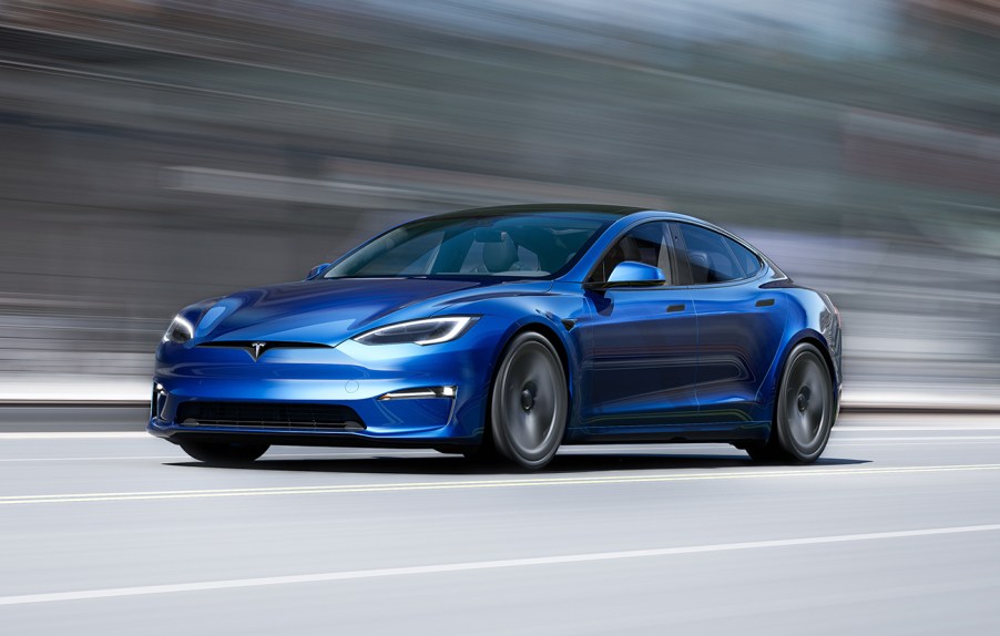 A Tesla Model S in blue