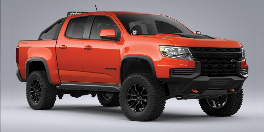 An orange 2022 chevrolet colorado ZR2 extreme off-road concept from SEMA 2021