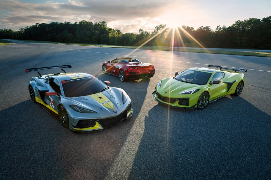 These are pre-production Chevy Corvette Z06 and Z07 cars. Jay Leno did the first 2023 Corvette Z06 review. | Chevrolet Performance