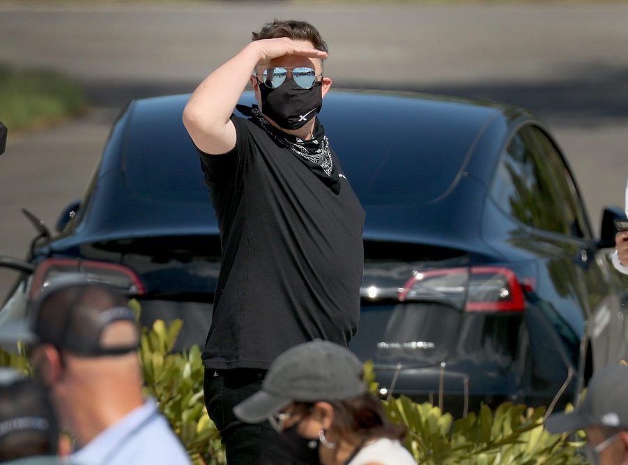 Elon Musk arrives to watch as Inspiration4 crew members Jared Isaacman, Chris Sembroski, Hayley Arceneaux, and Sian Proctor prepare to leave for their flight on the SpaceX Falcon 9 rocket and Crew Dragon at launch Pad 39A at NASA’s Kennedy Space Center