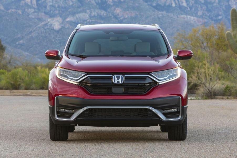 Front view of Radiant Red Metallic 2022 Honda CR-V Hybrid