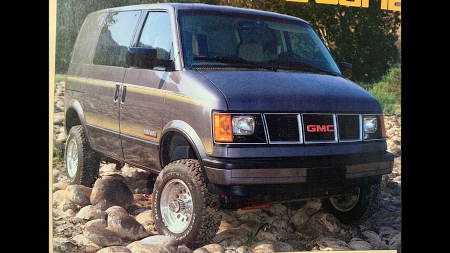 a photo of original promotional material show a vintage GMC Safari 4x4 conversion. This photo was used to help a reader find out more about his Chevrolet 4x4 van.