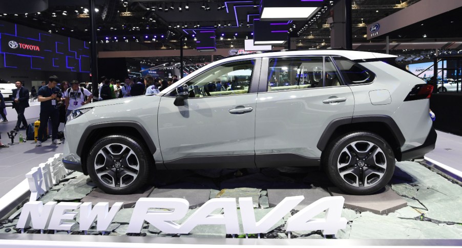 A gray Toyota RAV4 is on display.