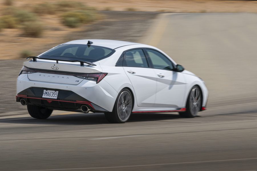 2022 Hyundai Elantra N rear shot on a track