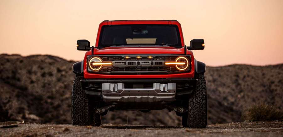 Front view of orange 2022 Ford Bronco Raptor