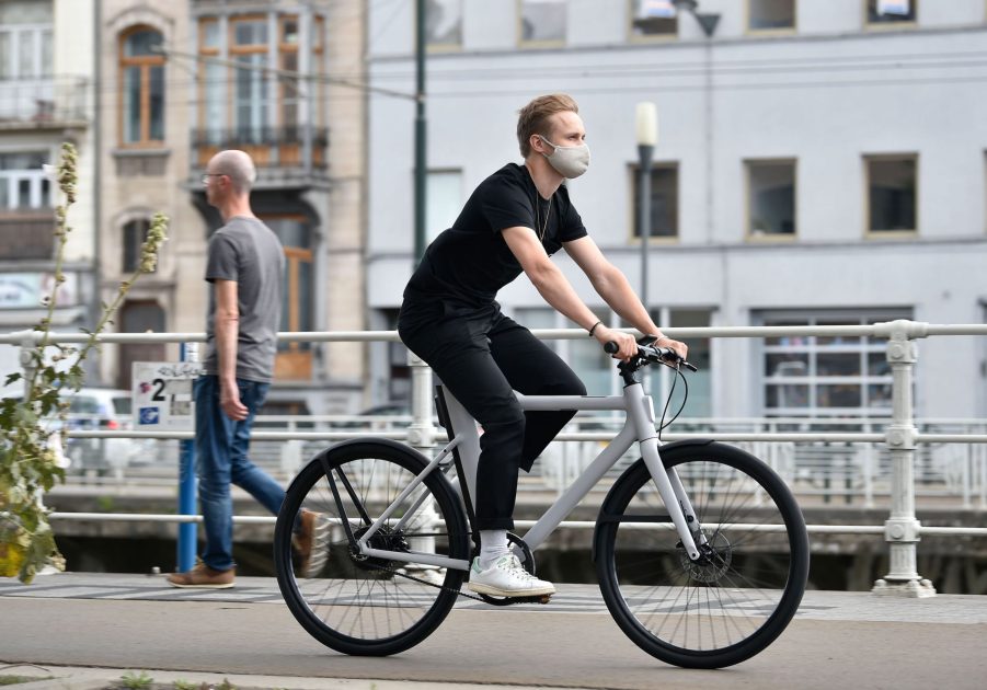 a man rides and electric bike in Belgium