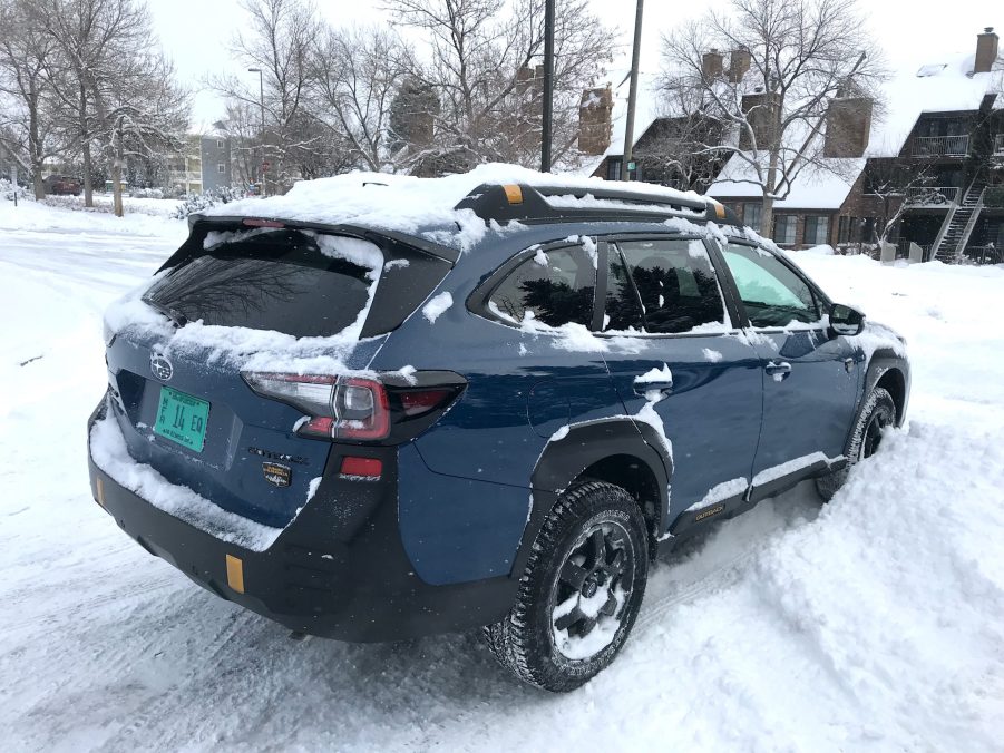 2022 Subaru Wilderness rear shot in the snow