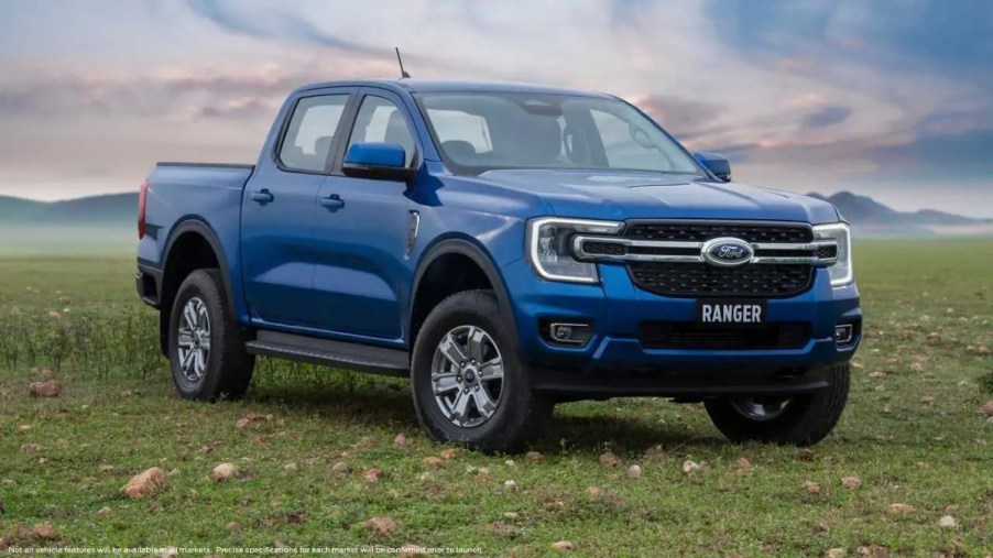 Blue 2023 Ford Ranger XL in a field