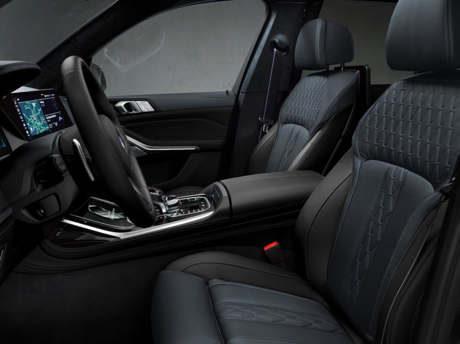 This is a black leather interior in a BMW X7 luxury suv.