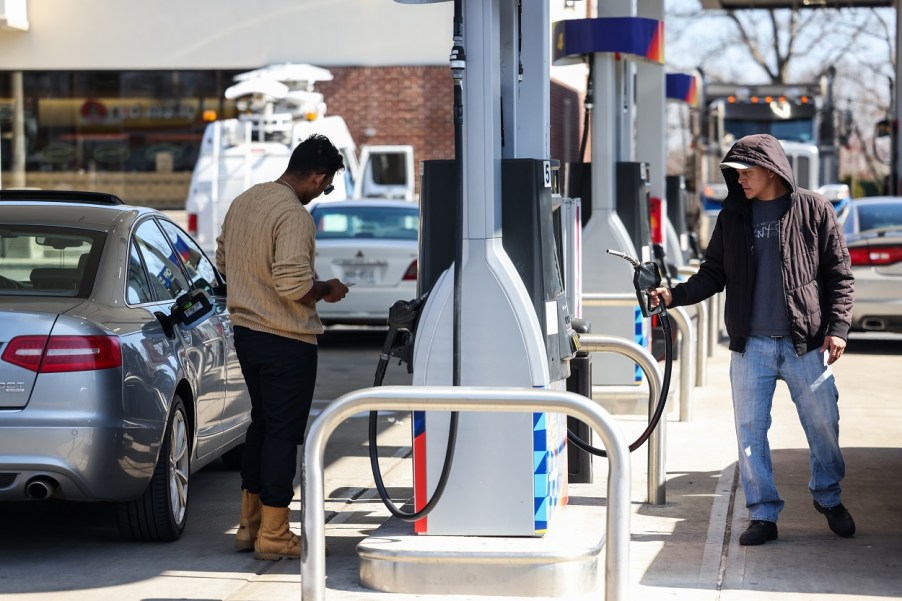 Filling up at a gas station