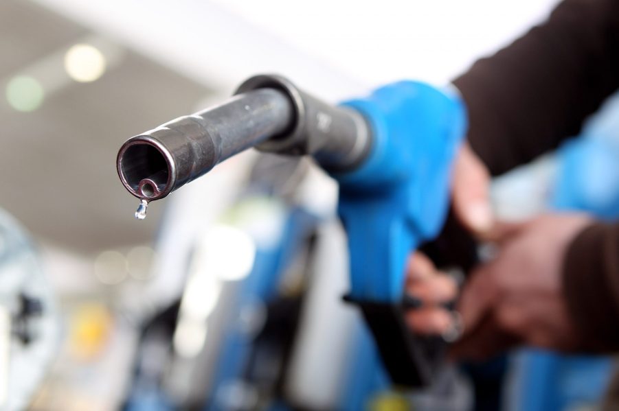 A gas pump nozzle close up