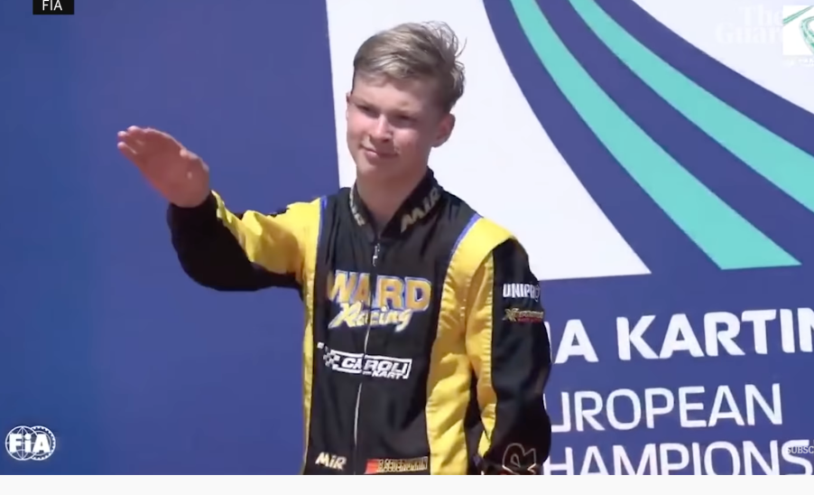 Russian Kart racer, Artem Severiukhin doing Nazi salute on kart racing podeum