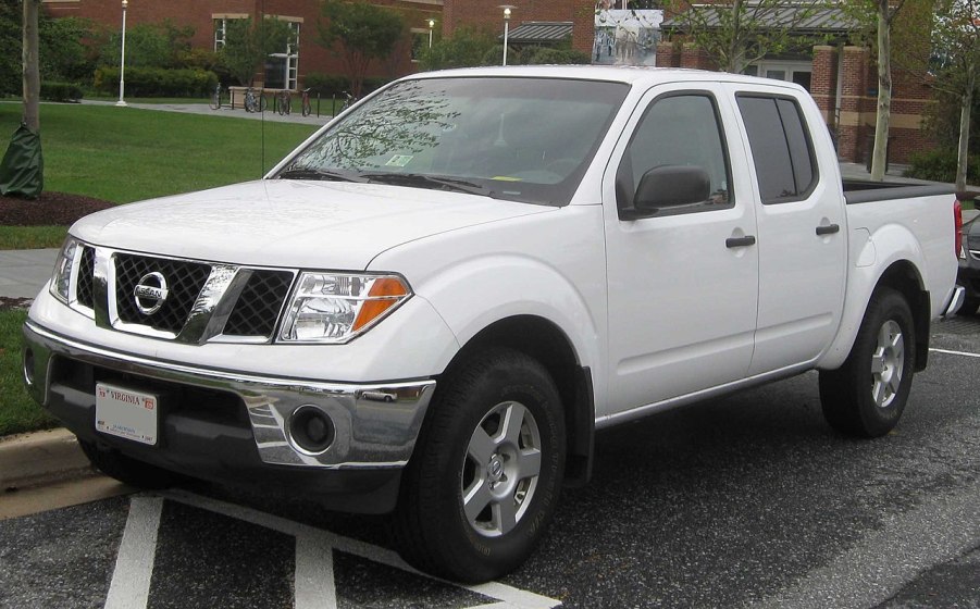 Even as a 2021 model, this white Nissan Frontier is an old pickup truck.