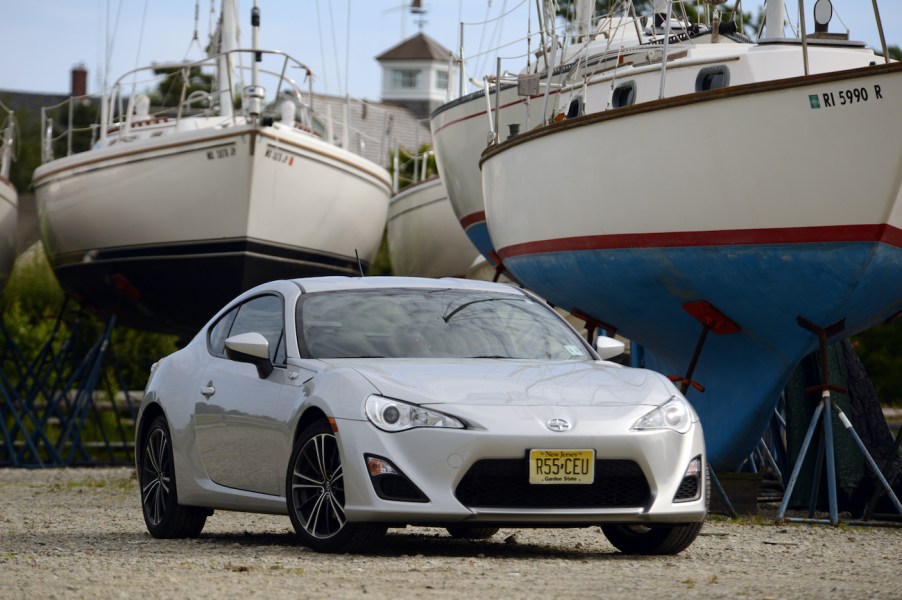 A front corner view of the 2013 Scion FRS