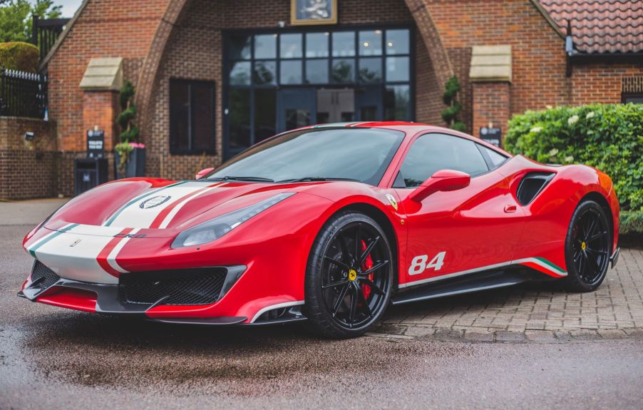 A Ferrari 488 Pista with an Italian V8 engine seen at the Essendon Country Clubs Supercar show in Hatfield, U.K.