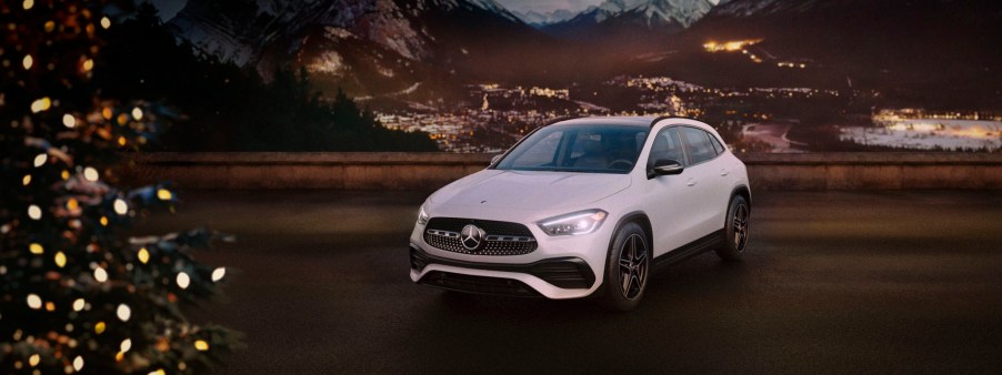 A white 2022 Mercedes-Benz GLA at dusk.