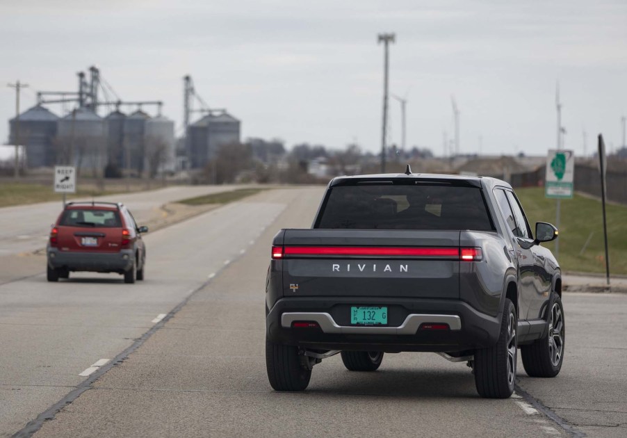 a 2022 Rivian truck on the road