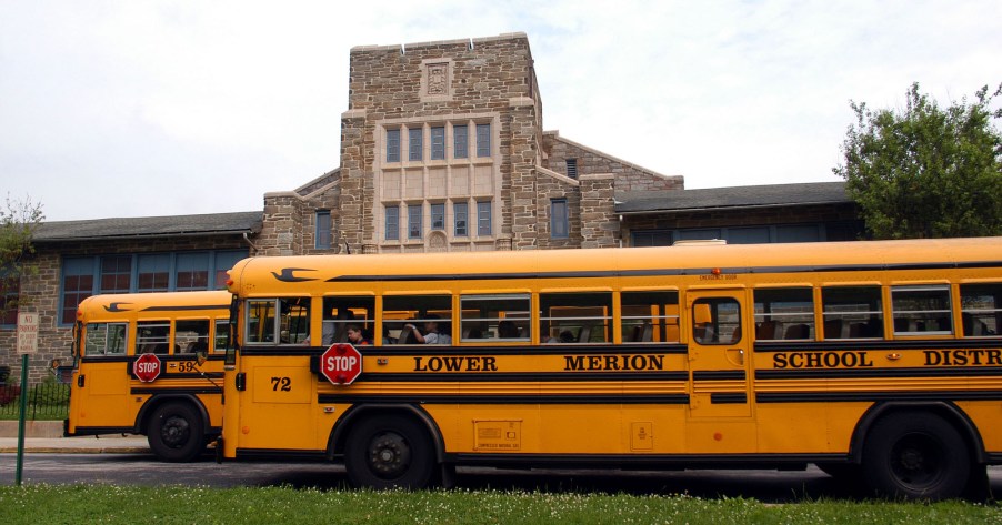 A school bus where school safety tips should be adhered to.