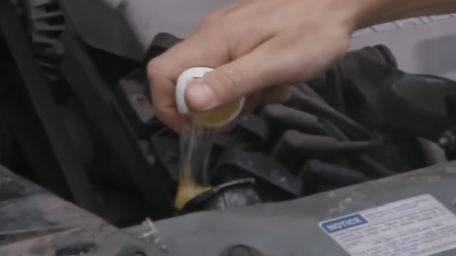 Putting a raw egg into a radiator with a leak.