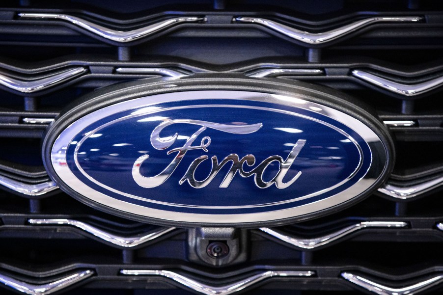 A Ford logo, makers of the 2023 Ford Fusion Active.