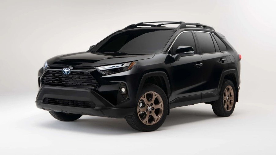 Front angle view of Midnight Black Metallic 2023 Toyota RAV4 crossover SUV