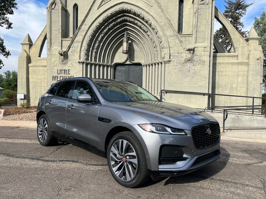 A front corner view of the 2021 Jaguar F-Pace S.