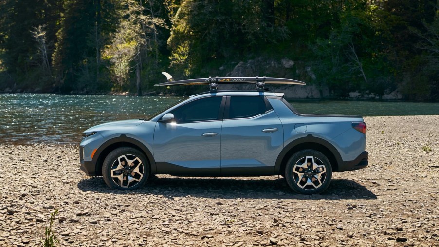 A 2022 Hyundai Santa Cruz compact truck parked on a beach. DOes it have AWD?