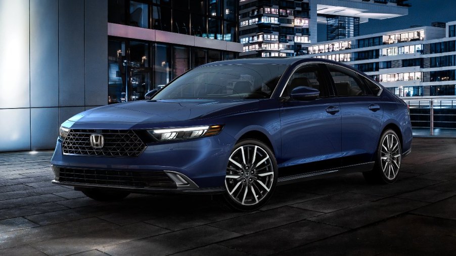 Front angle view of blue 2023 Honda Accord midsize sedan