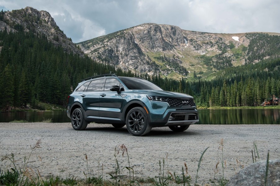 2023 Sorento X-Line parked in front of a mountain