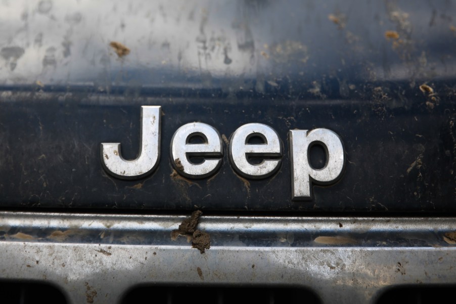 Jeep name logo on a black car.