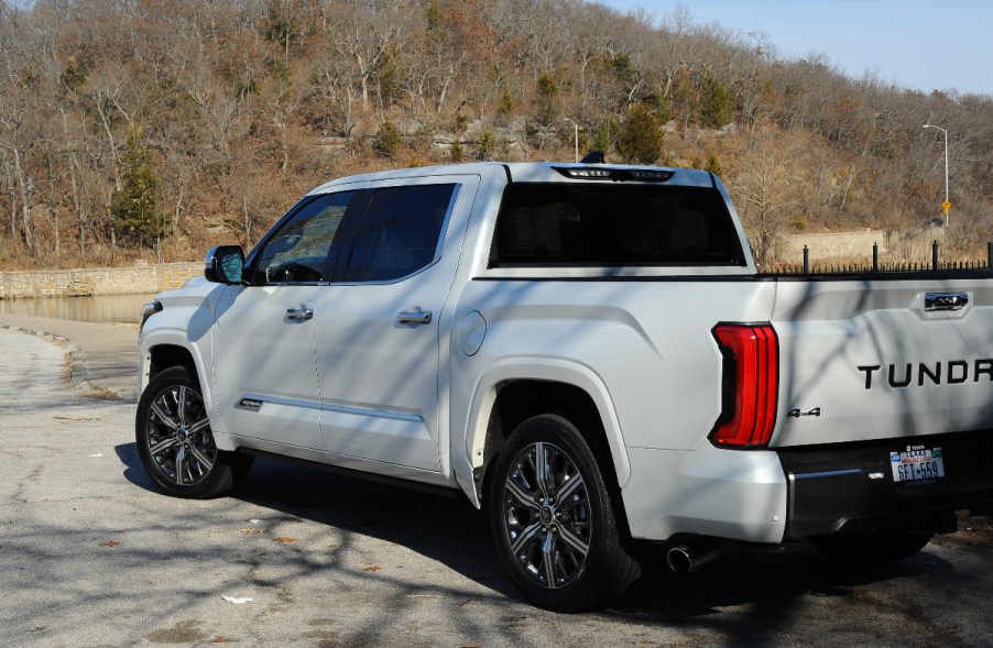 A white 2022 Toyota Tundra Capstone displays the luxury of this full-size truck