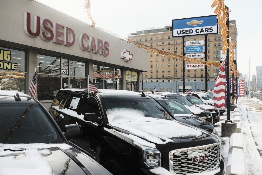 A used car lot where people go to when they are in need of buying a used car.