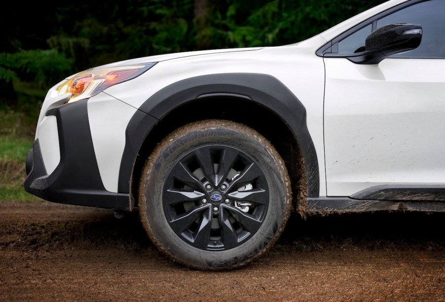 A white 2023 Subaru Outback that has one of the best resale value.