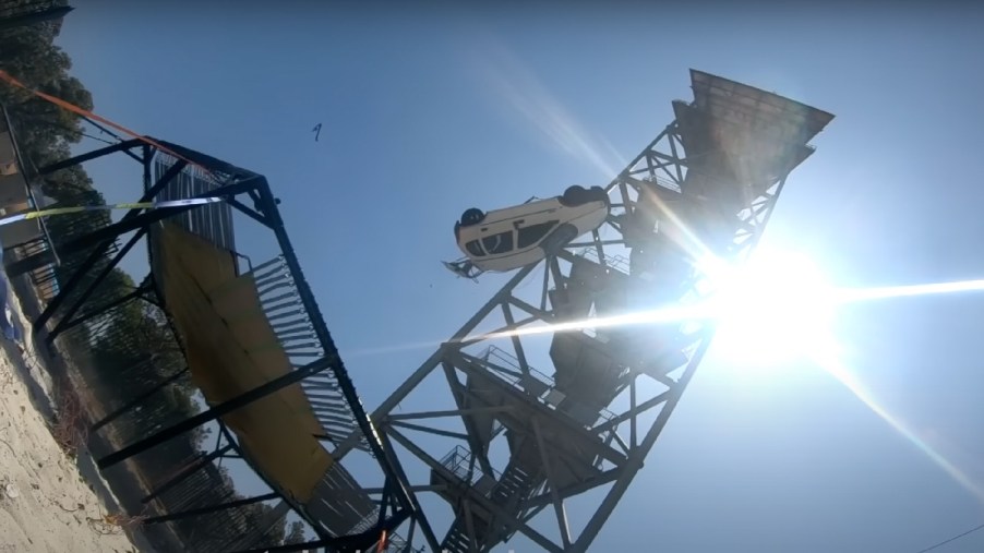 Opel Corsa Swing bouncing in air in “Car vs. World’s Strongest Trampoline” YouTube video