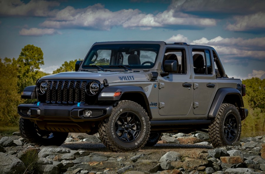 2023 Jeep Wrangler 4xe parked outdoors in gray.