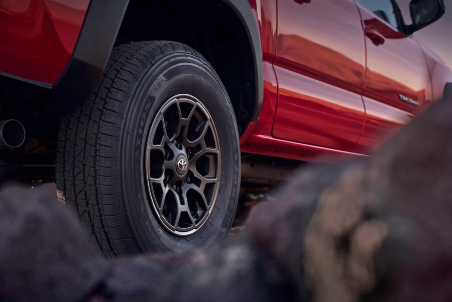 A red 2023 Toyota Tacoma one of the Best Midsize Trucks of 2023.