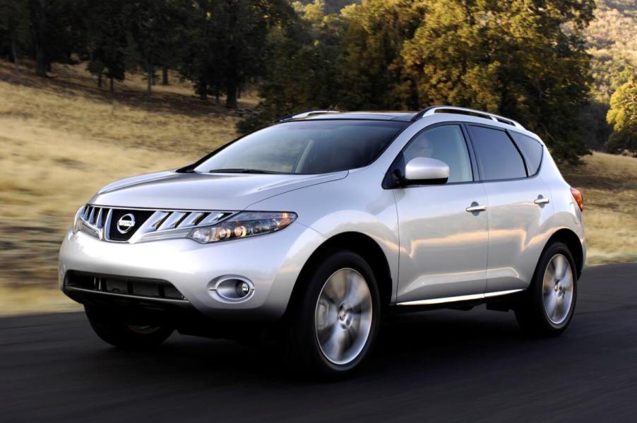 A silver-gray 2010 Nissan Murano midsize SUV model