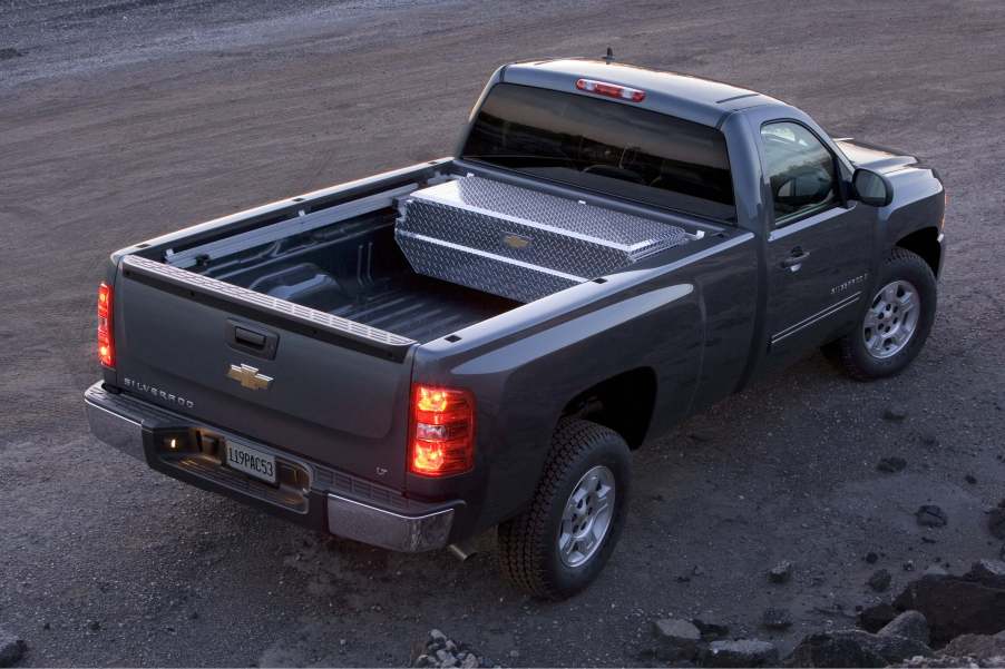 A dark gray Chevrolet Silverado pickup truck.