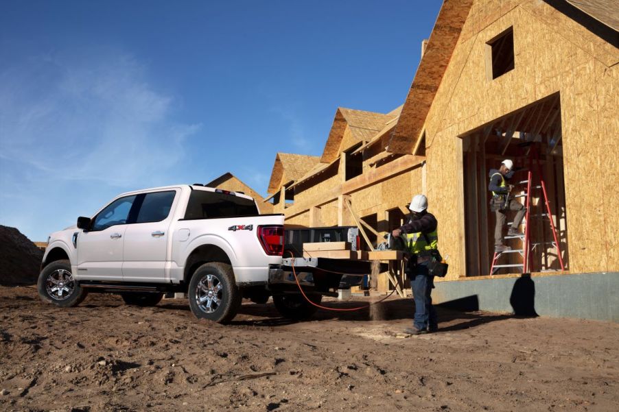 This crew cab short bed pickup truck is a Ford F-150