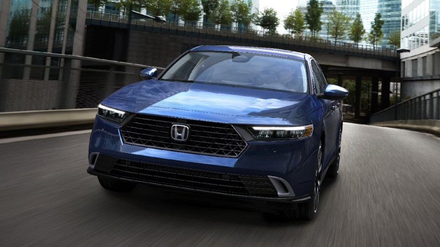 Front view of blue 2023 Honda Accord midsize sedan