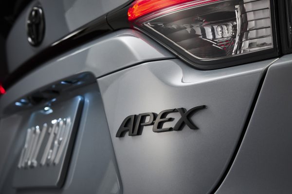 The trunk trip with the word Apex on the Corolla