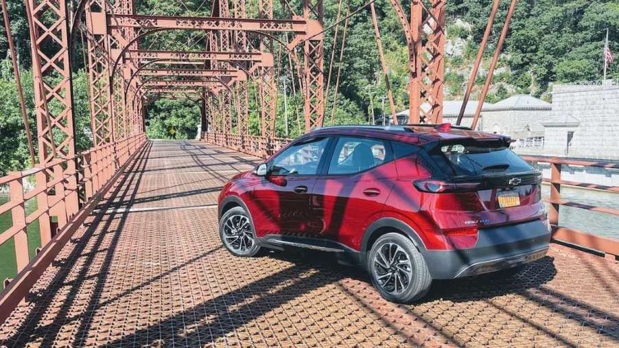 2023 Chevy Bolt EV entering a bridge.