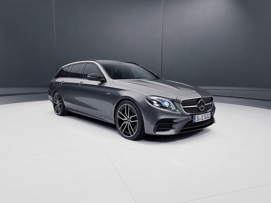 A 2023 Mercedes E-Class Wagon parked in a studio