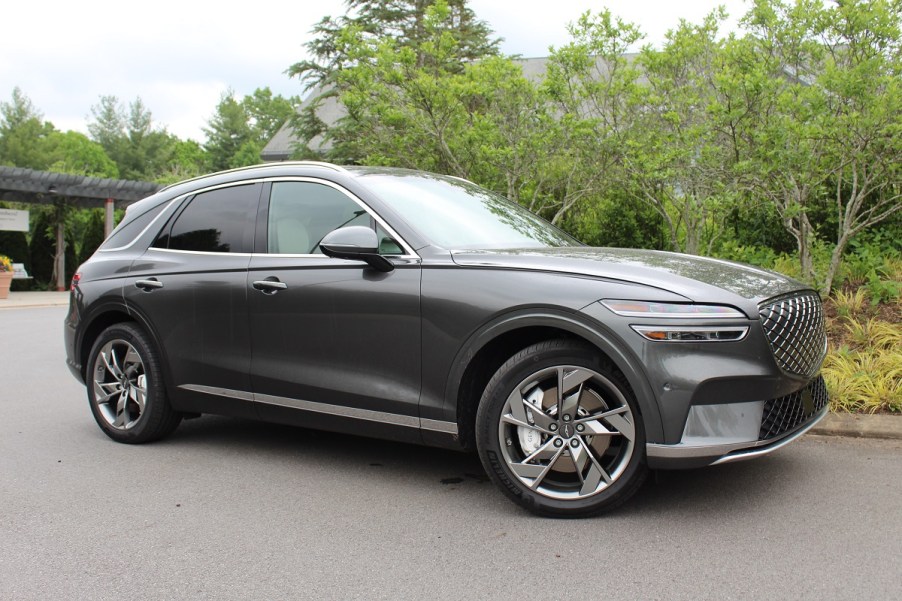 The 2023 Genesis Electrified GV70 parked outside on a cloudy day