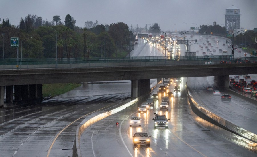 Driving in the rain on a highway